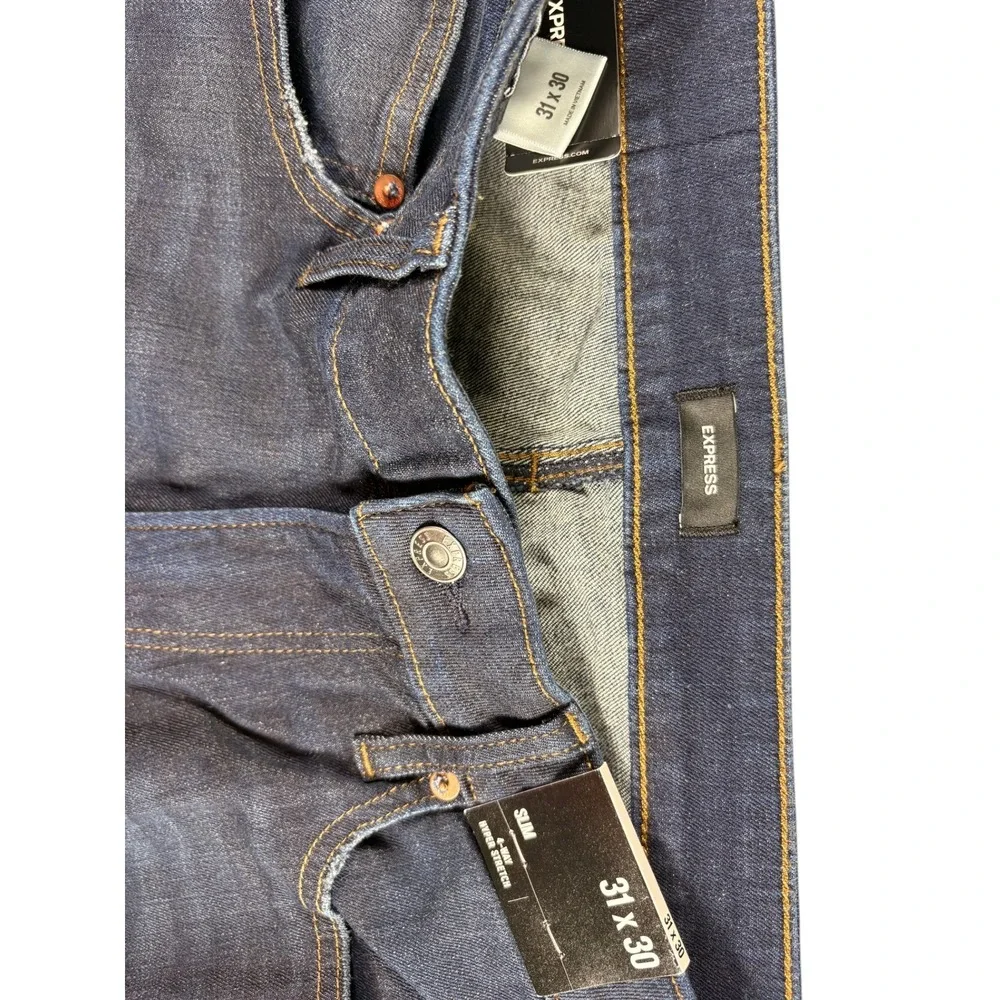 Express Jeans Mens 31x30 Blue Denim Dark Wash Hyper Stretch Slim Straight Leg